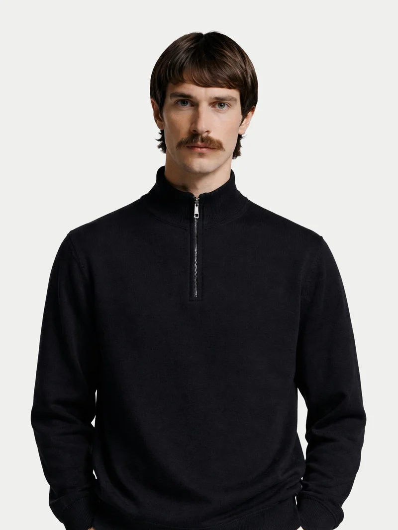 Basic Kaschmirpullover mit Halbreißverschluss