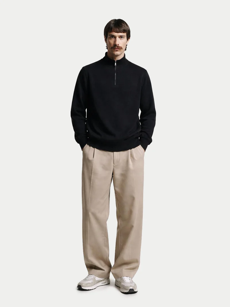 Basic Kaschmirpullover mit Halbreißverschluss