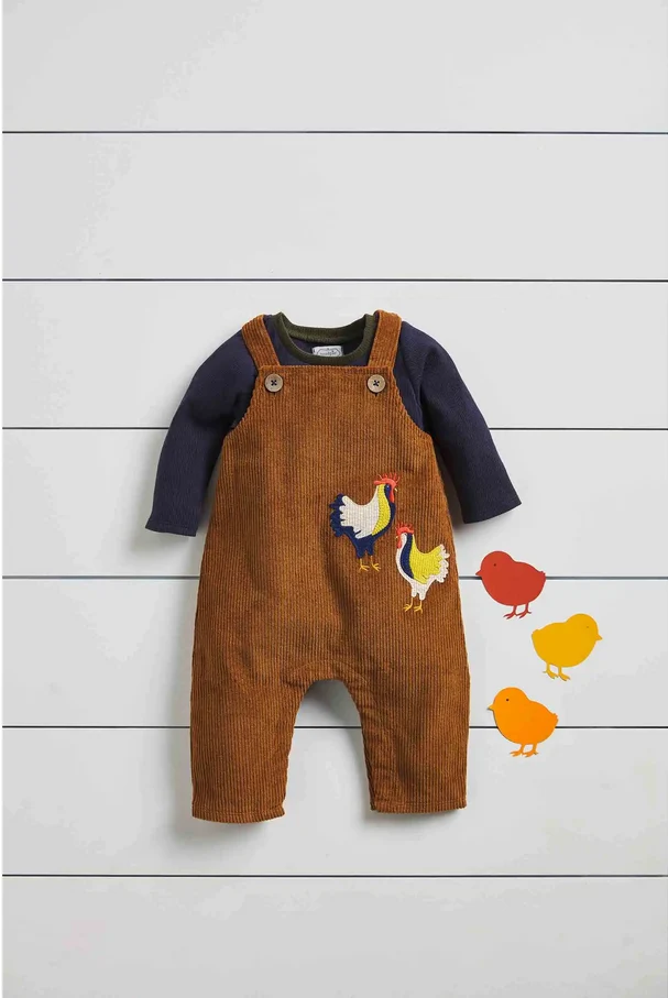 Mudpie Rooster Corduroy Baby Overalls
