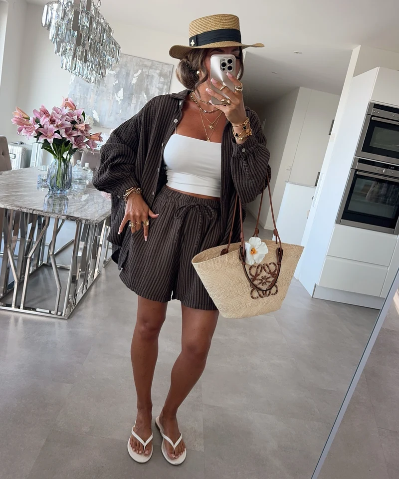 Musselin Bluse Laya Streifen Braun