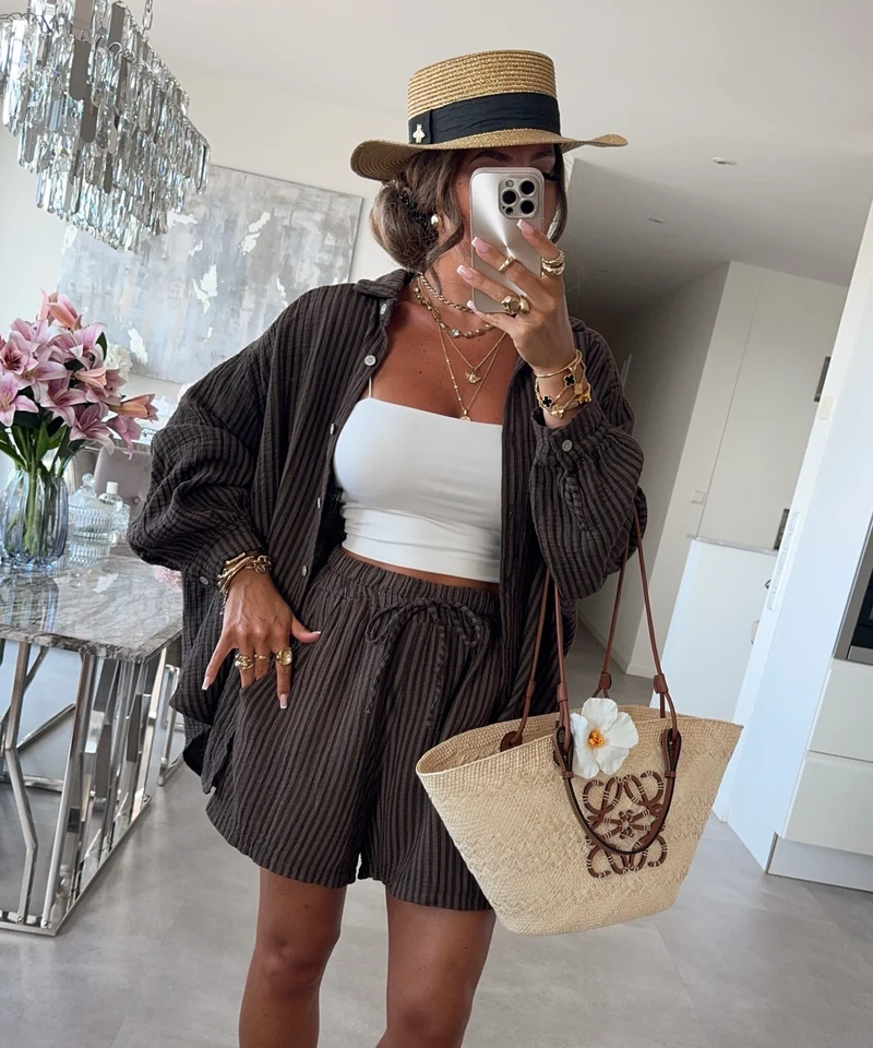 Musselin Bluse Laya Streifen Braun