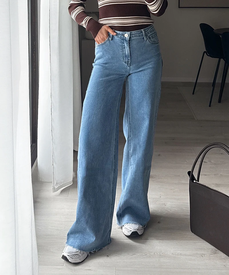 Stretch Mid Waist Wide Leg Jeans Zerra Blau