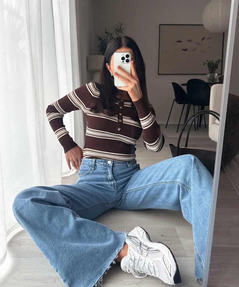Stretch Mid Waist Wide Leg Jeans Zerra Blau