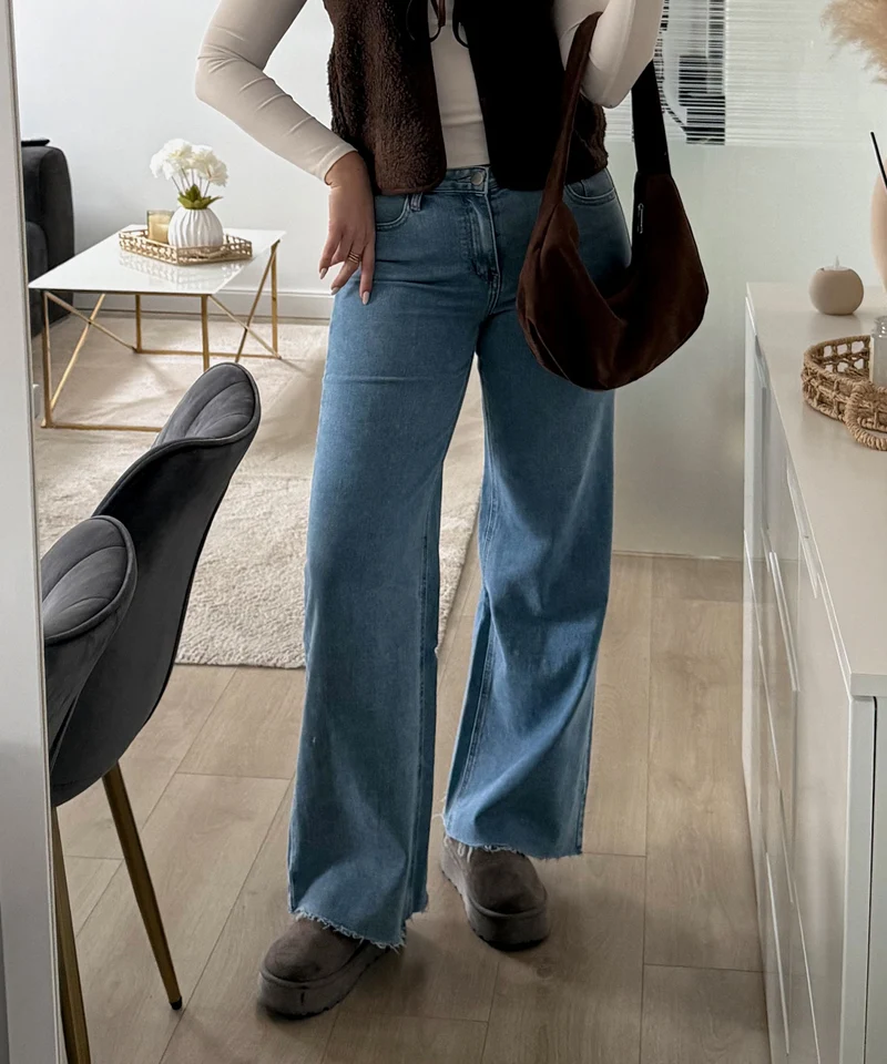Stretch Mid Waist Wide Leg Jeans Zerra Blau