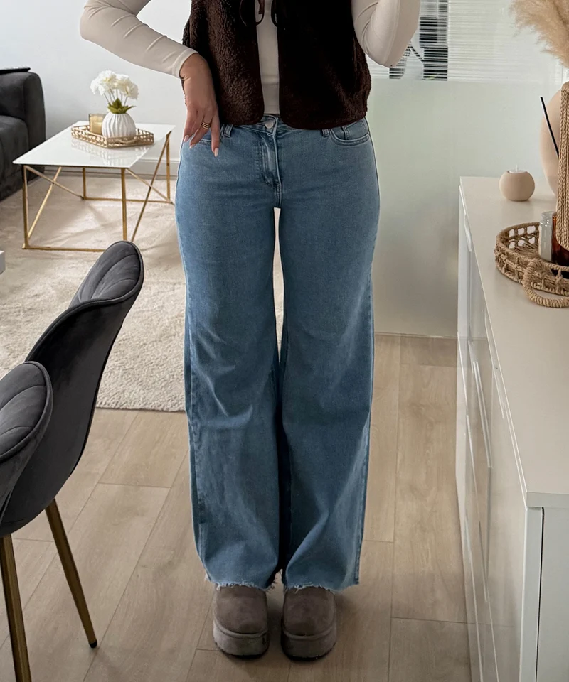 Stretch Mid Waist Wide Leg Jeans Zerra Blau