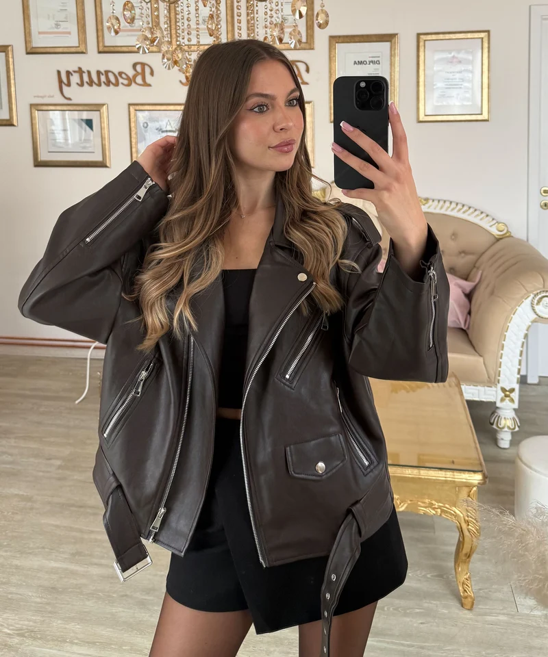 Lederjacke Valea Dunkelbraun