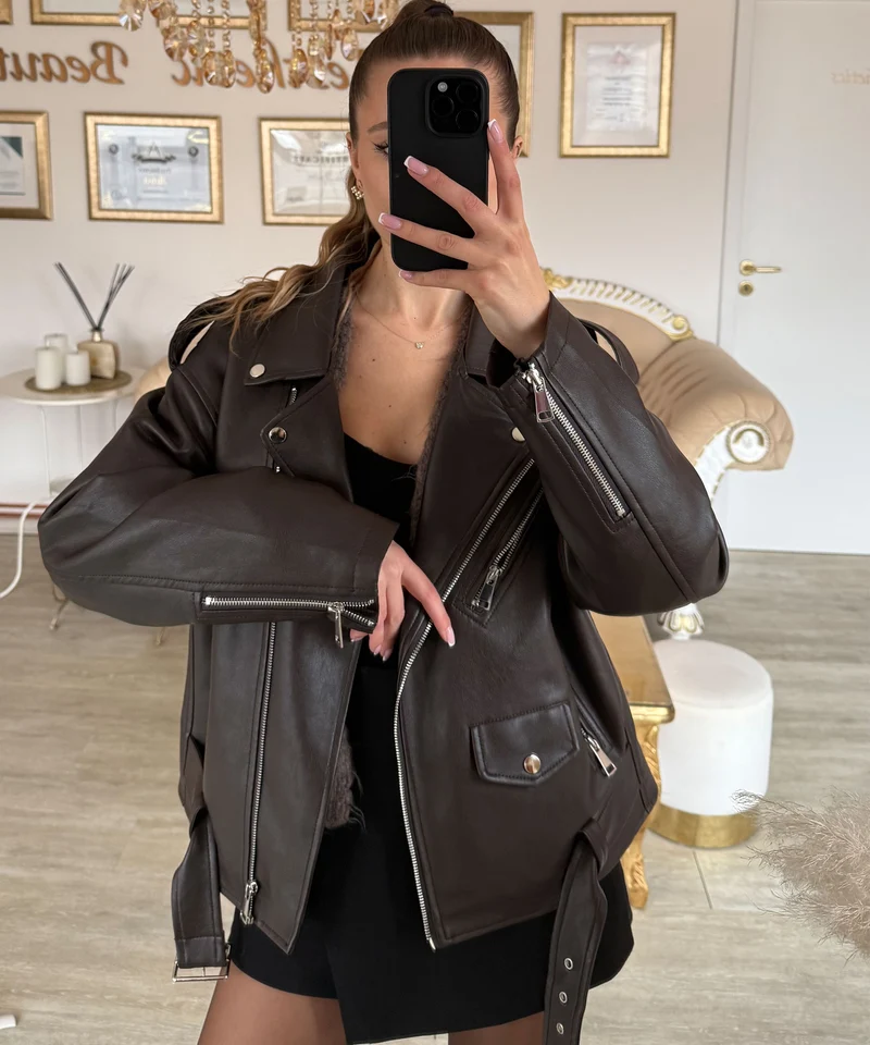 Lederjacke Valea Dunkelbraun