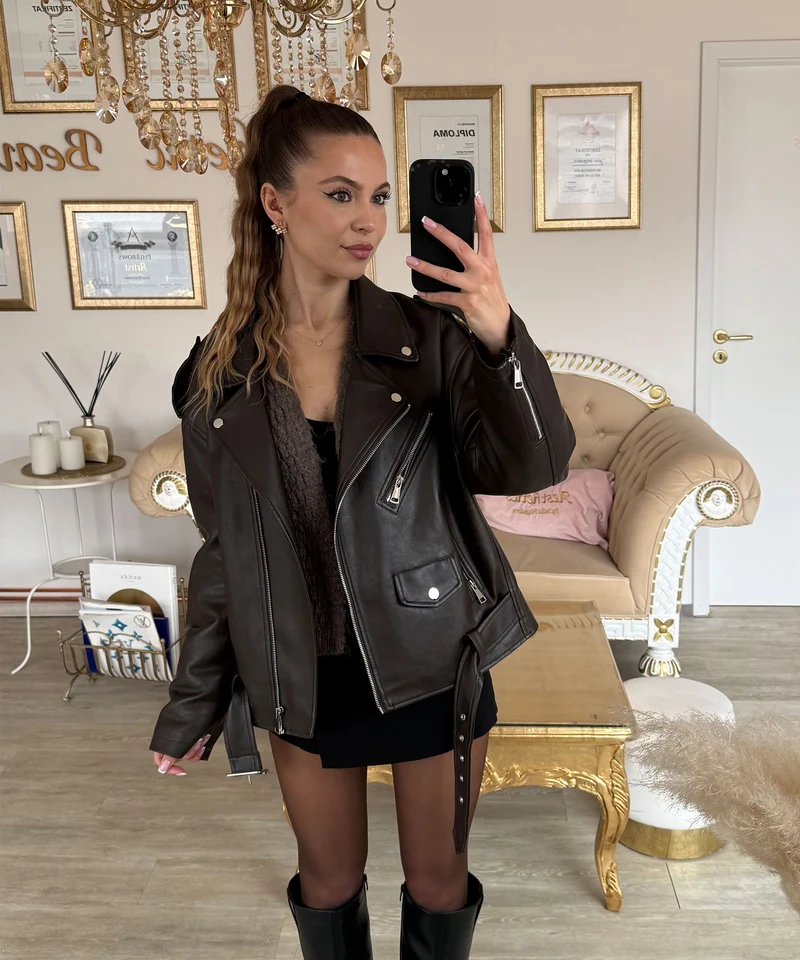 Lederjacke Valea Dunkelbraun