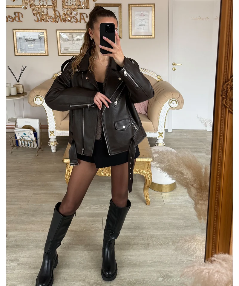 Lederjacke Valea Dunkelbraun