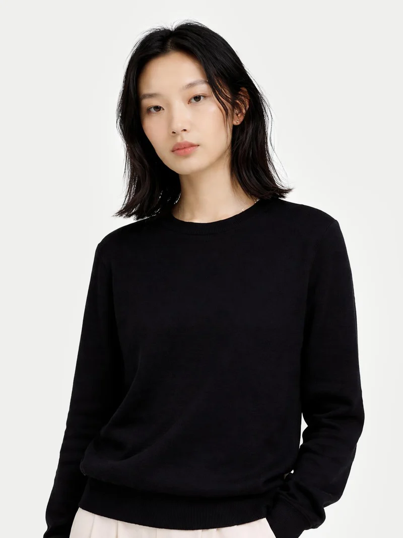 Basic R-Ausschnitt Kaschmirpullover