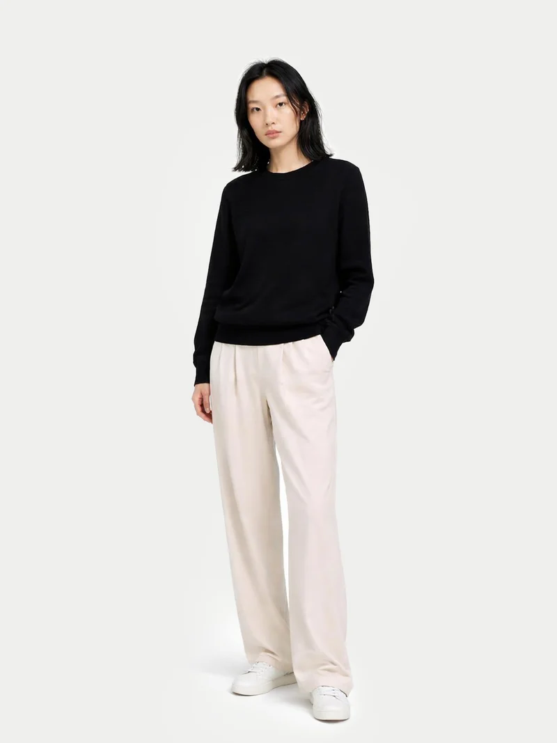 Basic R-Ausschnitt Kaschmirpullover