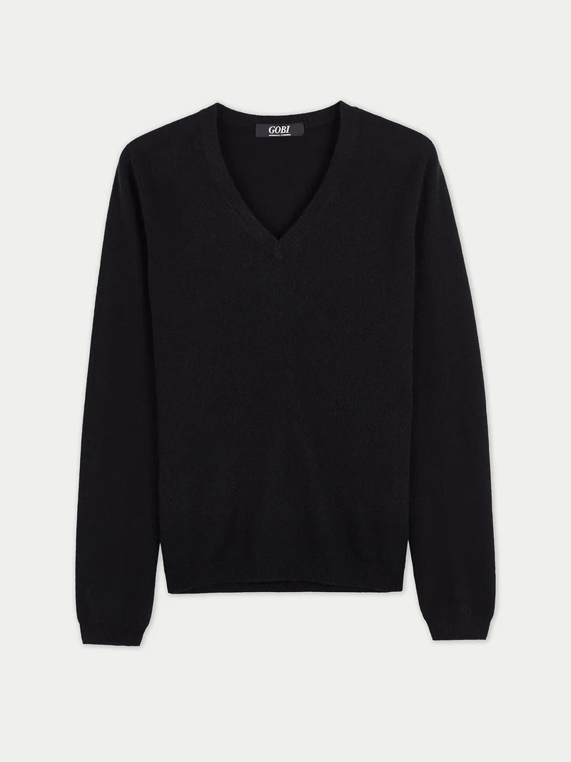 Basic V-Ausschnitt Kaschmirpullover