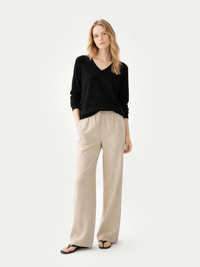 Basic V-Ausschnitt Kaschmirpullover