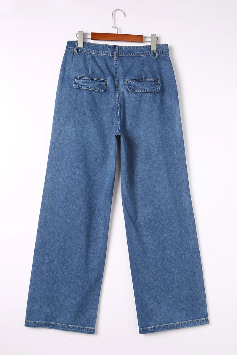 Shiying Pleated Wide Leg Denim Pants