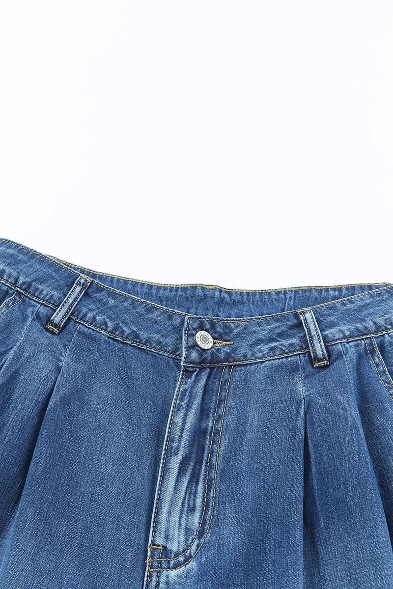 Shiying Pleated Wide Leg Denim Pants