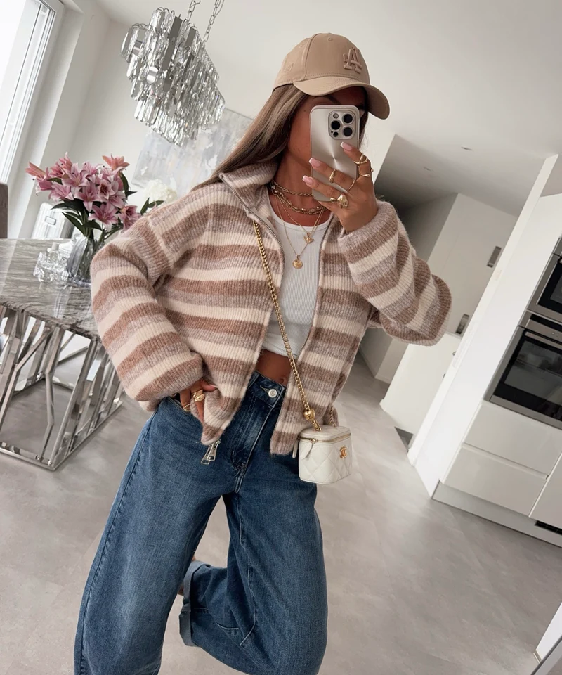 Zip Strickjacke Vianne Taupe