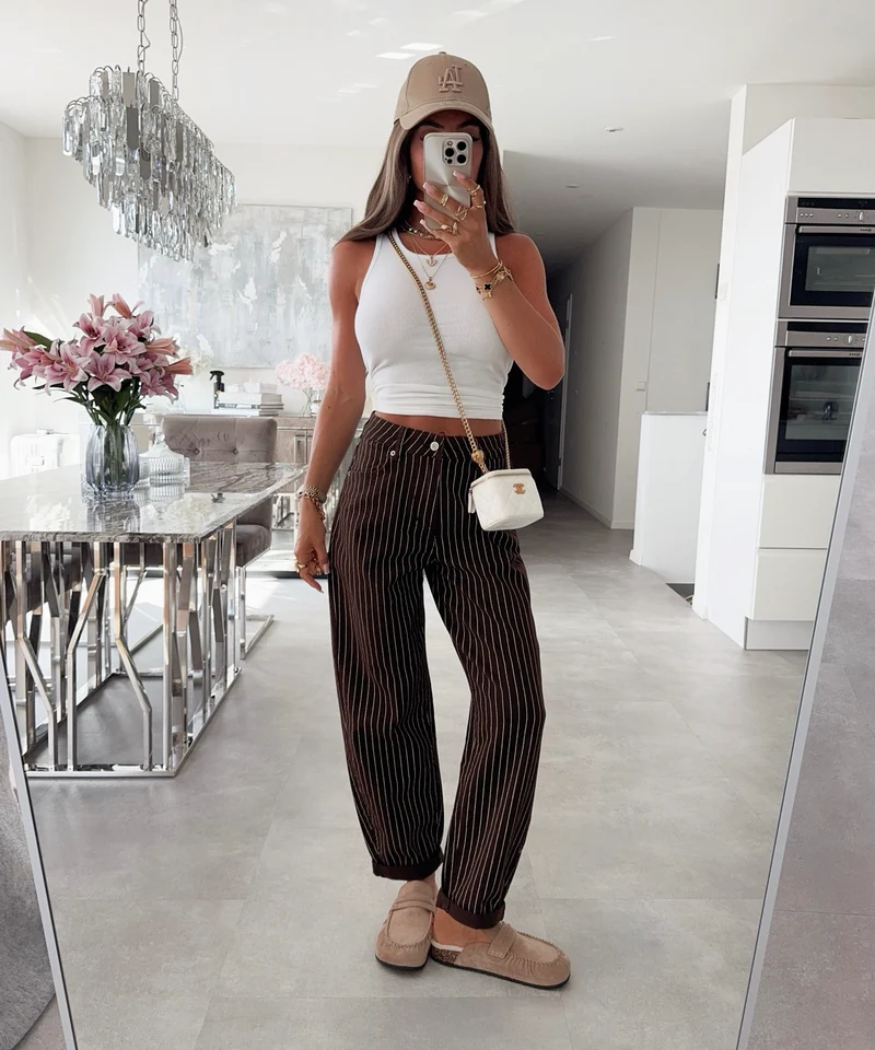 Stretch Mom Jeans Nadira Stripes Braun