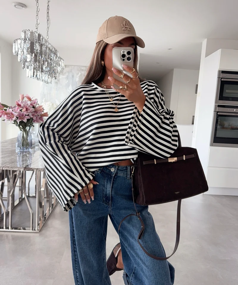 Longsleeve Gestreift Orea Schwarz