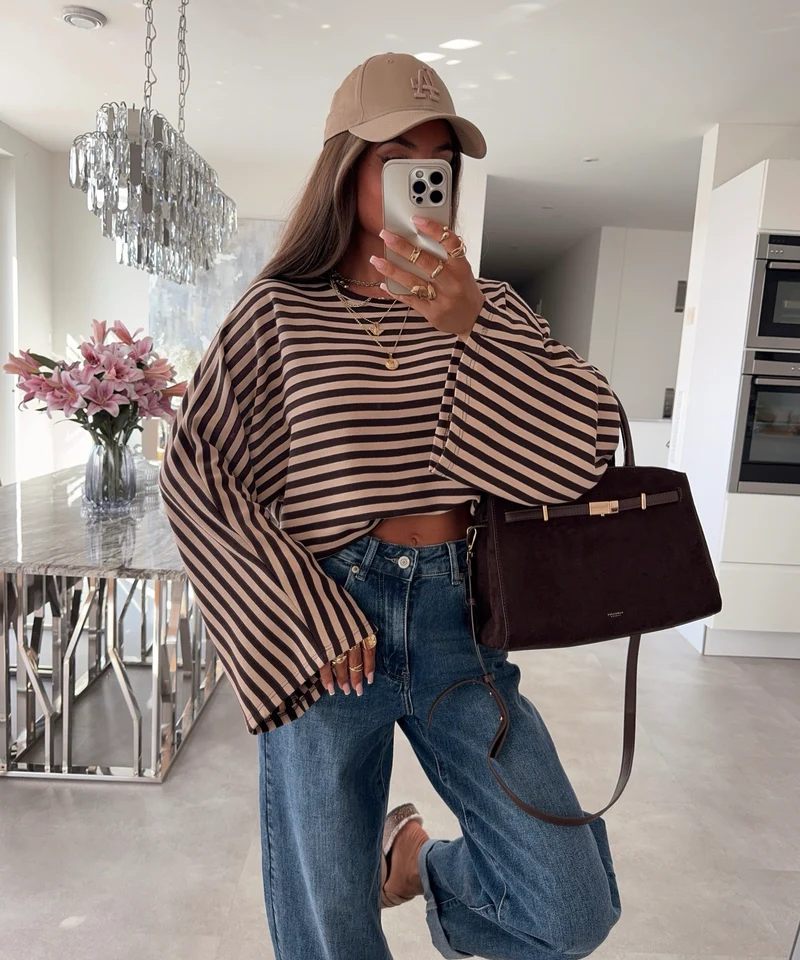 Longsleeve Gestreift Orea Braun beige
