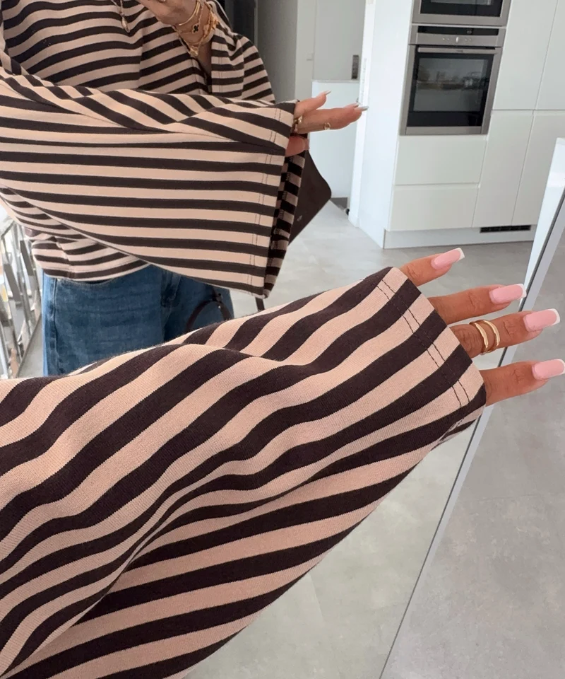 Longsleeve Gestreift Orea Braun beige