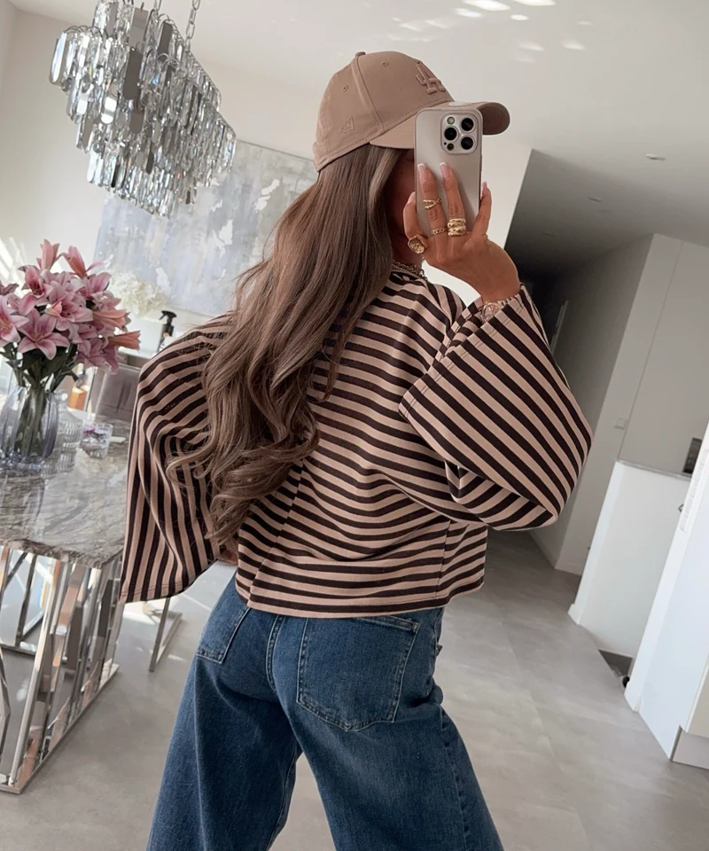 Longsleeve Gestreift Orea Braun beige