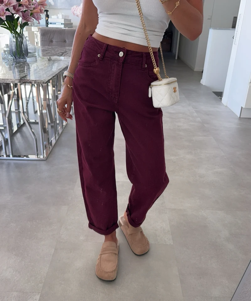 Stretch Mom Jeans Peppi Bordeaux