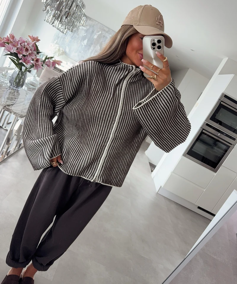 Zip Jacke Niva Streifen Braun