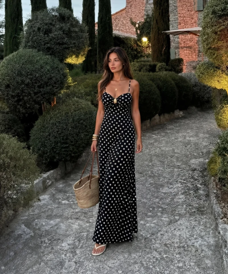 Maxi Kleid Punkte Jona Schwarz