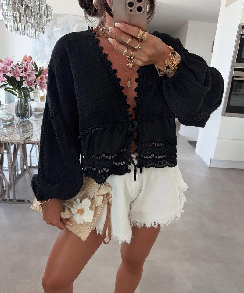 Musselin Bluse Rena Schwarz