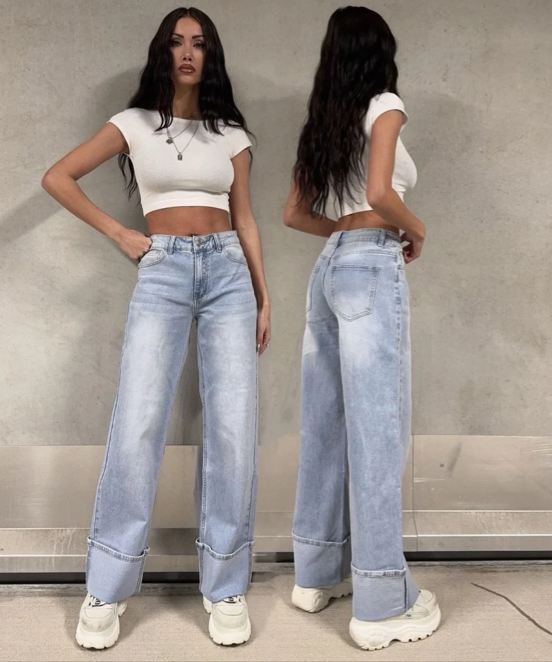Stretch Wide Leg Jeans Tria Blau