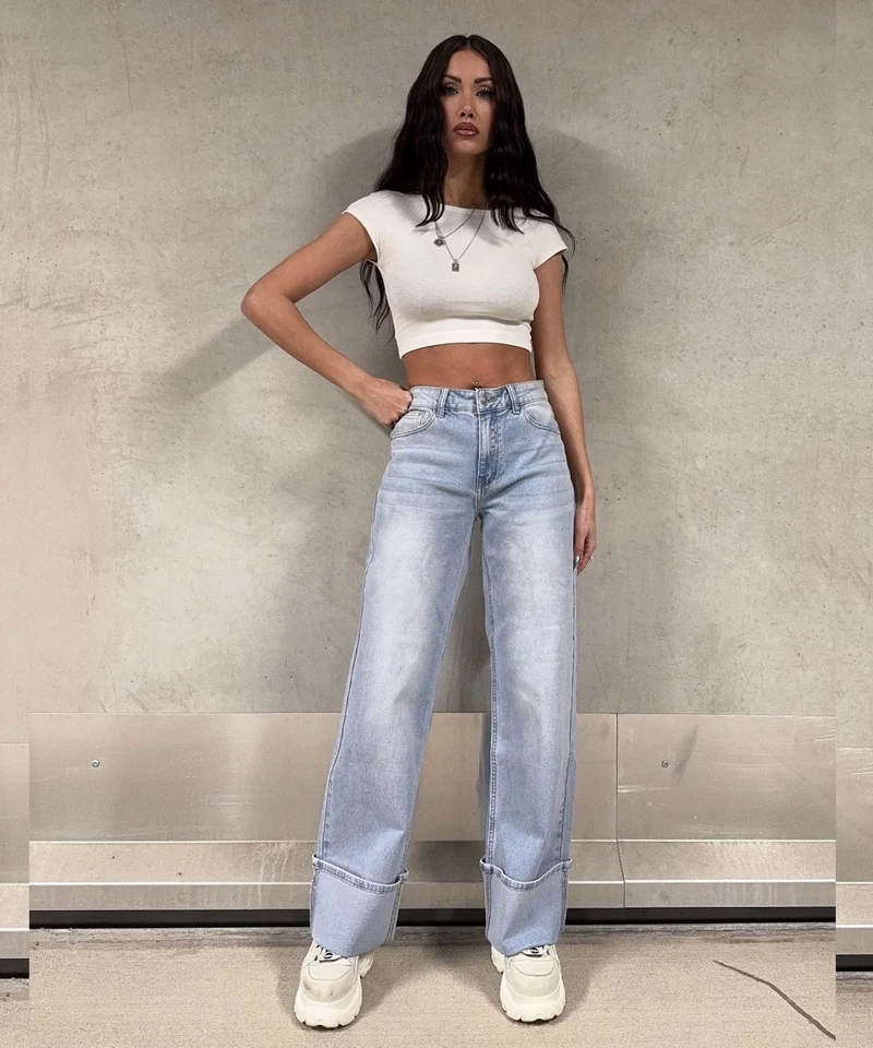 Stretch Wide Leg Jeans Tria Blau