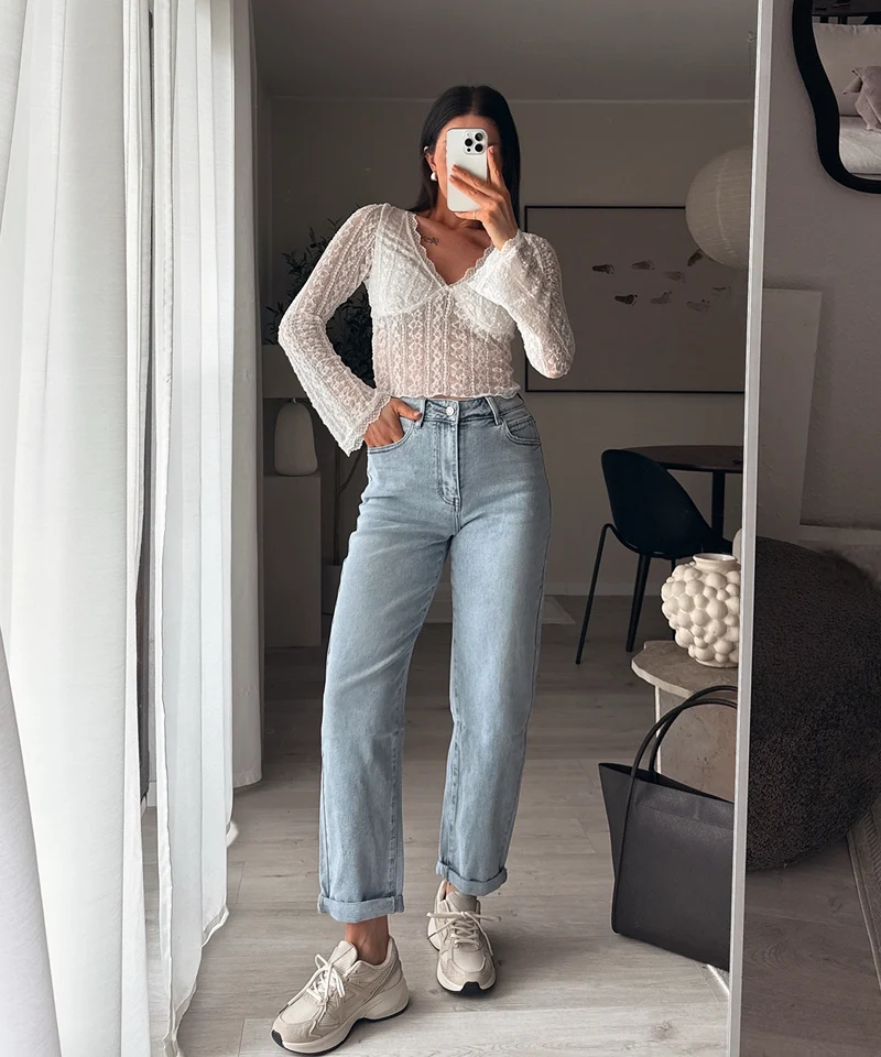 Stretch Mom Jeans Leava Blau