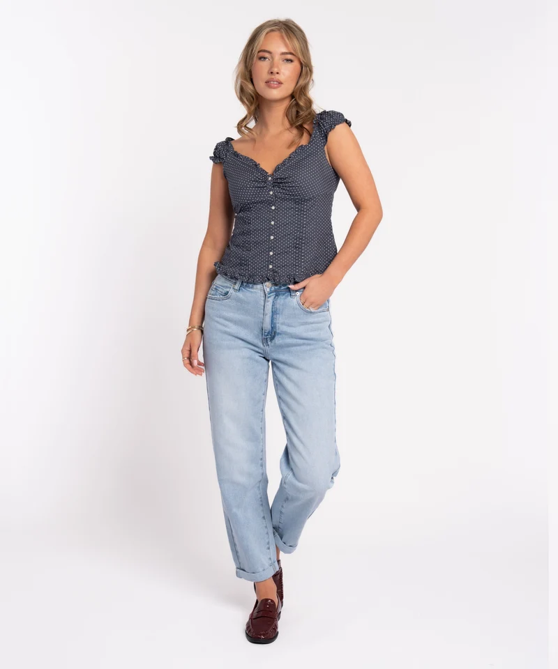 Stretch Mom Jeans Leava Blau