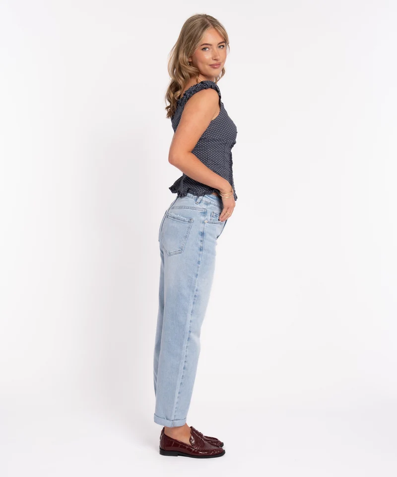 Stretch Mom Jeans Leava Blau