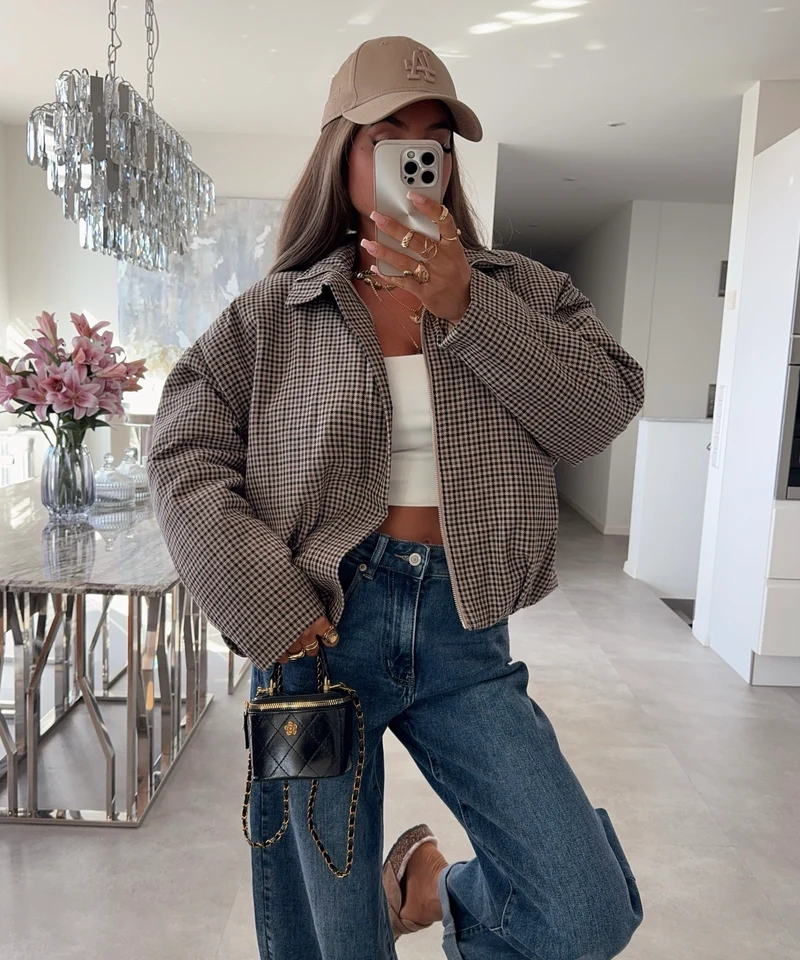Karojacke Marla Braun Beige