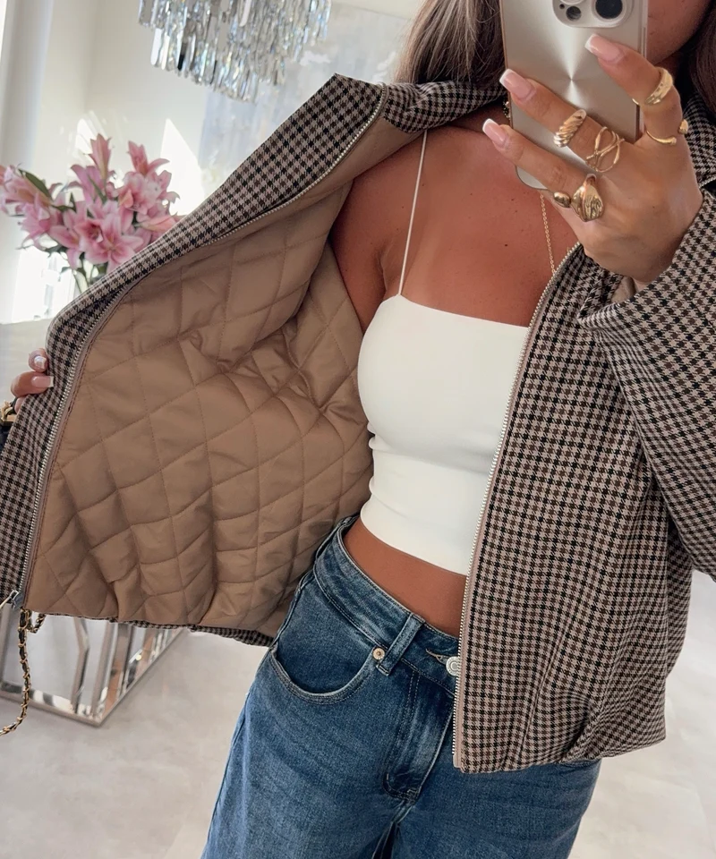 Karojacke Marla Braun Beige