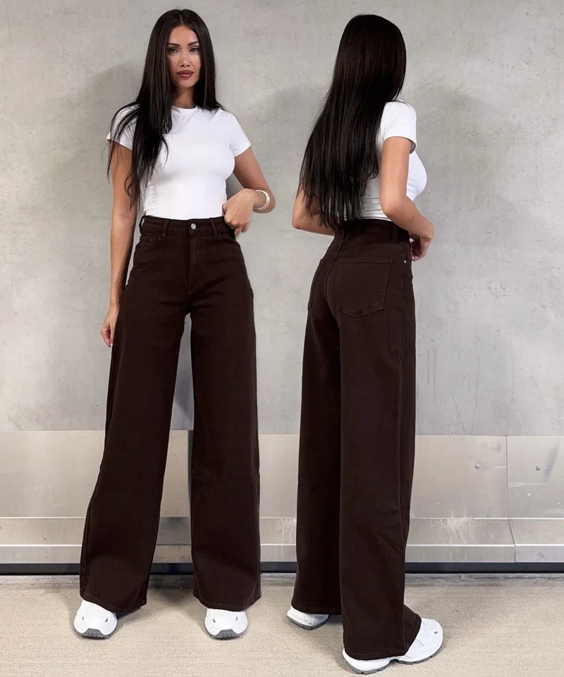 Wide Leg Stretch Jeans Zasu Dunkelbraun