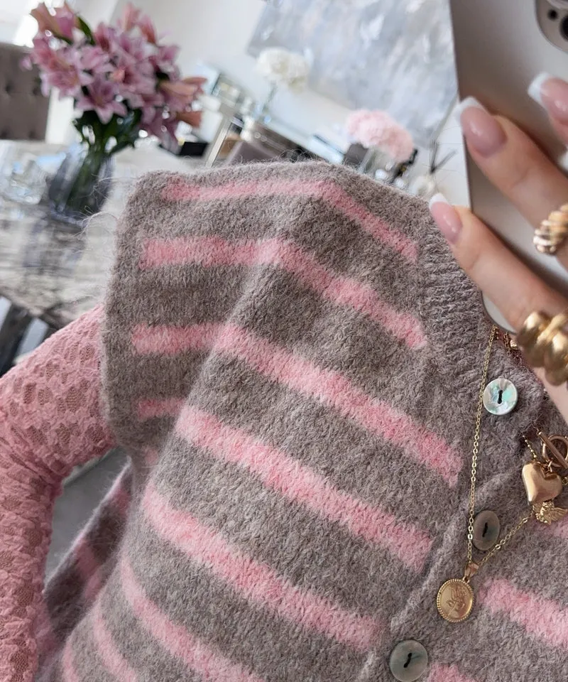 Kurzarm Cardigan Nalya Grau Rosa