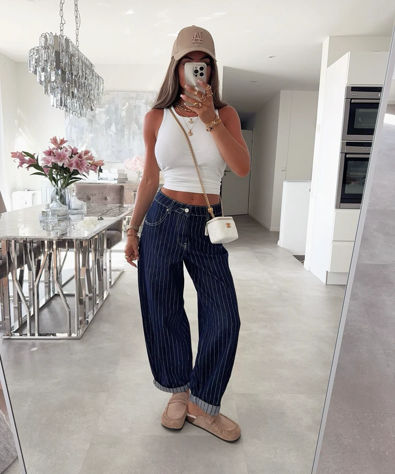 Stretch Balloon Jeans Riona Stripes Dunkelblau