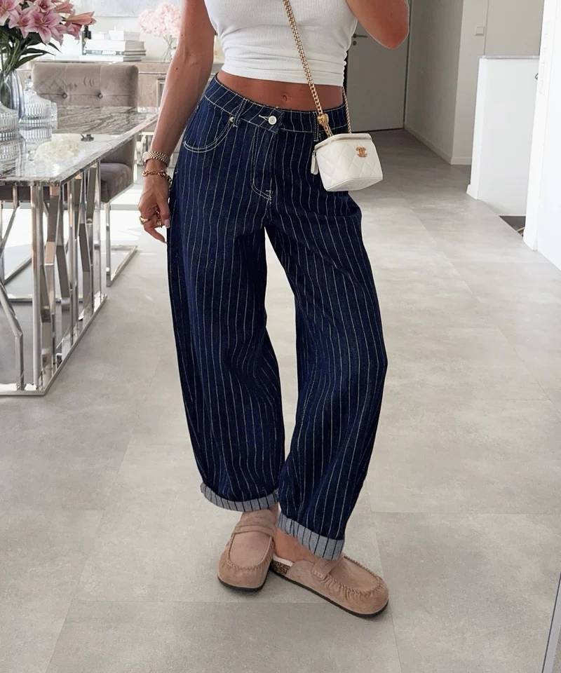 Stretch Balloon Jeans Riona Stripes Dunkelblau