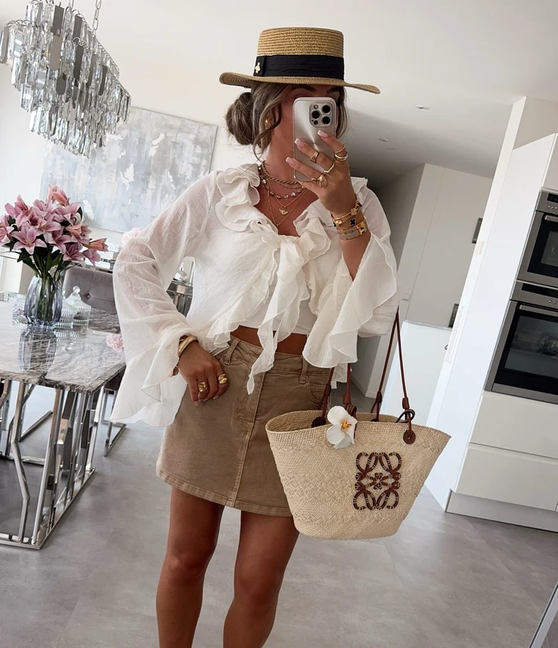 Rüschenbluse Mireya Creme
