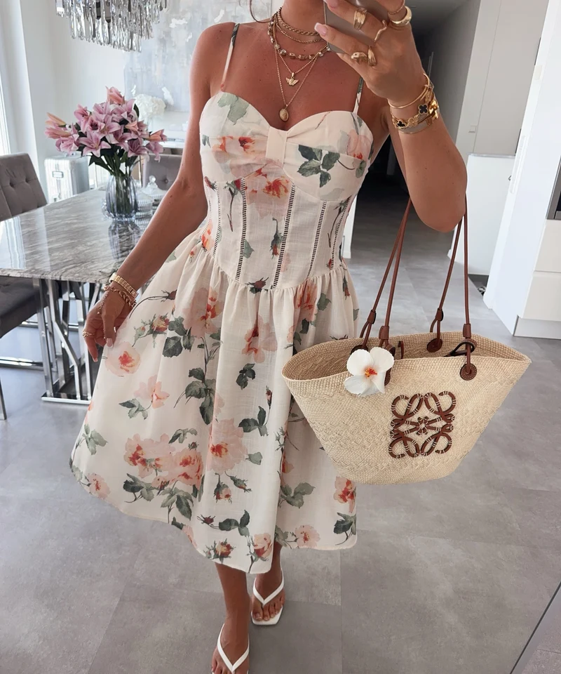 Leinen-Baumwoll Mini Kleid Belami Creme