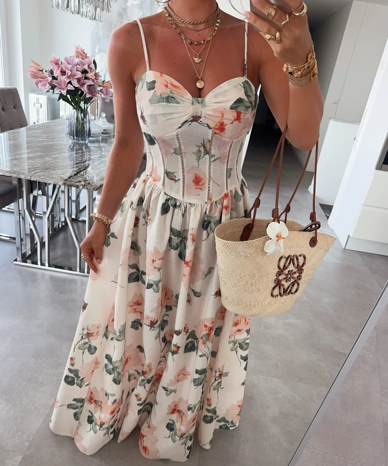 Leinen-Baumwoll Maxi Kleid Belami Creme