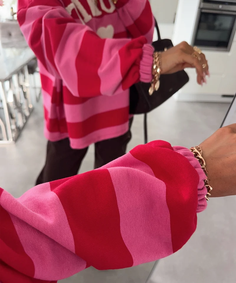 Streifen Pullover Iconic Rot Pink