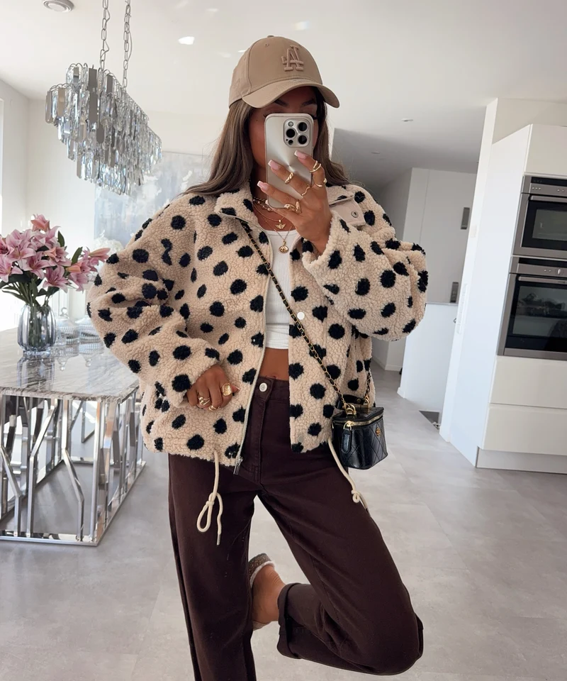 Polka Dot Teddyjacke Wanja Beige