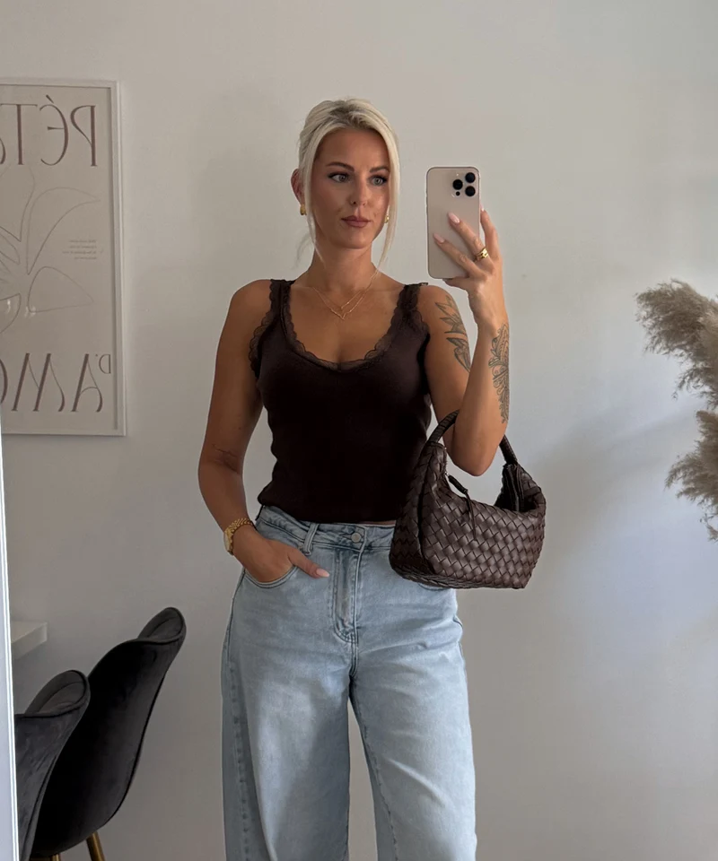 Rip Top mit Spitze Lysa Braun