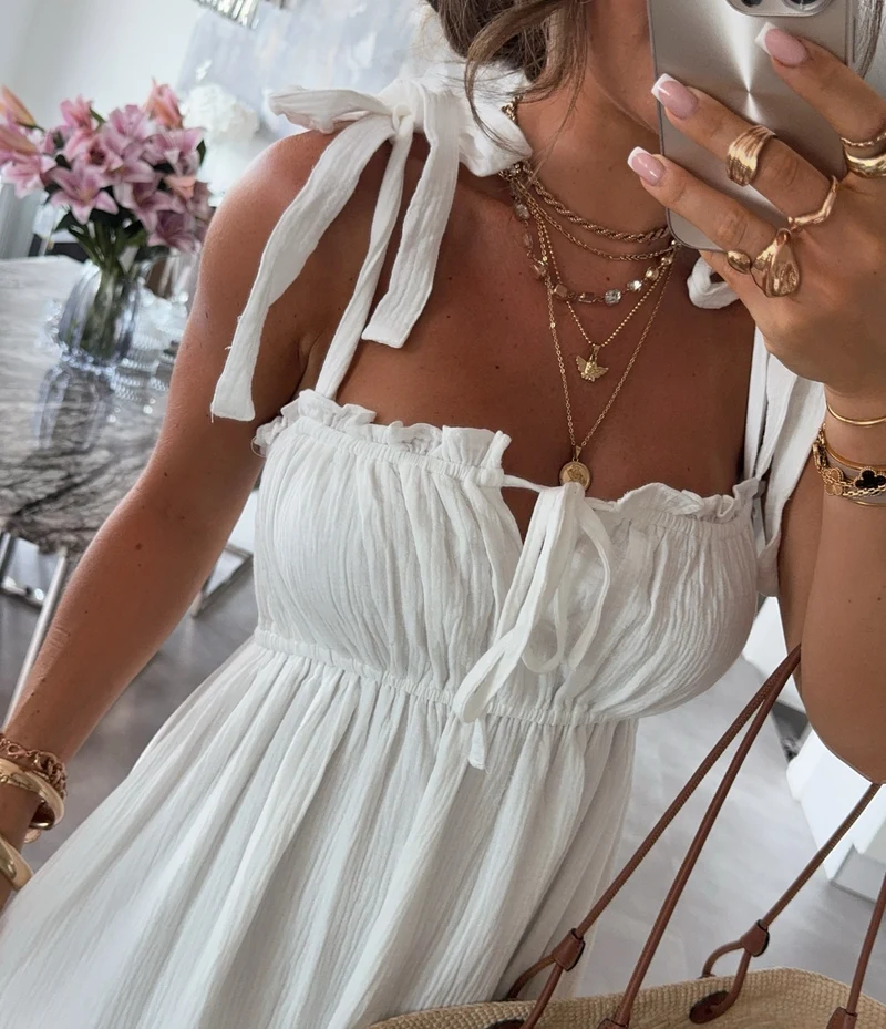 Musselin Maxi Kleid Taika Weiß