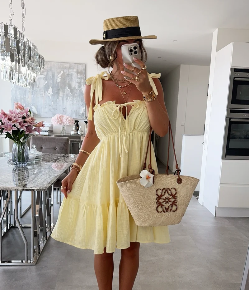 Musselin Kleid Taika Gelb Mini