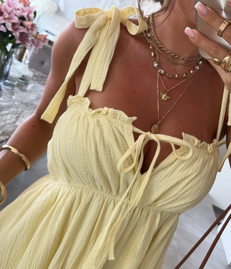 Musselin Kleid Taika Gelb Mini