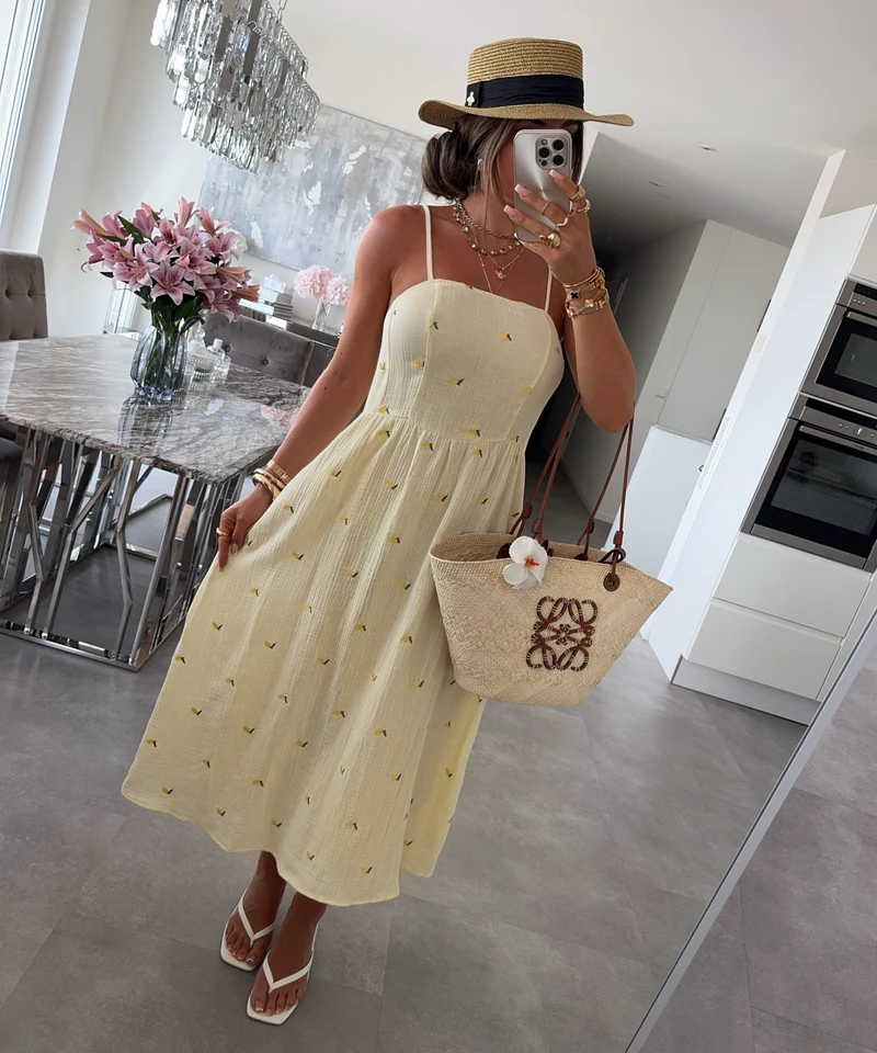 Musselin Maxi Kleid Gritt Zitrone Gelb